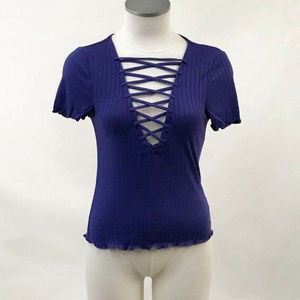 Project Social T Lace Up T-Shirt "Amelia" Blue
